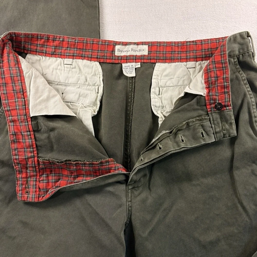 VTG 90s Banana Republic Chino Pants Men's 38x30 Olive Green Button Fly Preppy